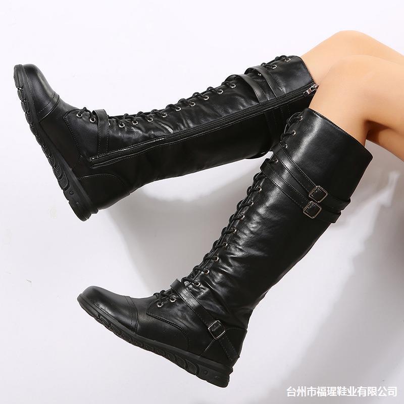Round Toe Front Lace-up Tube Side Zipper Knight Boots – view 3