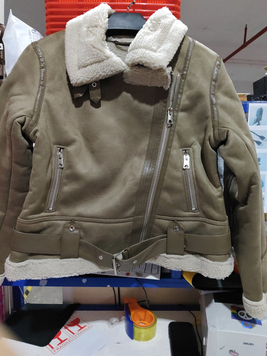 WInter Lapel Jacket Suede Lamb Wool Warm Coat Motorcycle Clothing Women Outwears