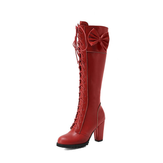 Lolita Bow Lace-up Leg Boot Single Boots Knight Boots  Heel