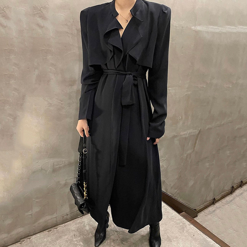 V-neck Ruffled Stitching Lace Waist Slim Long Sleeve Dress