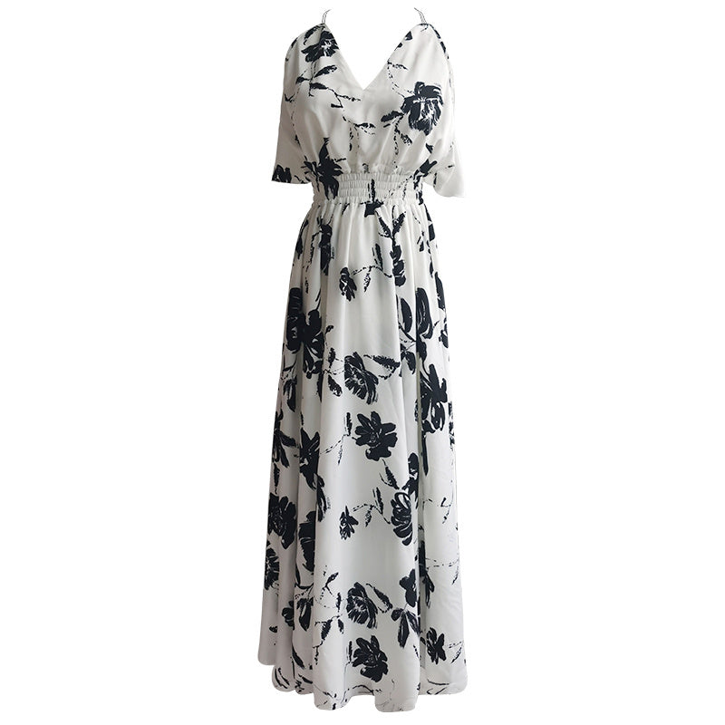 Ladies Beach Dress Seaside Backless Sling Long