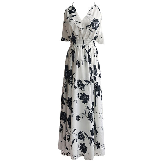 Ladies Beach Dress Seaside Backless Sling Long