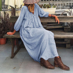 Women's Long Sleeve V-neck Shoulder Sleeve Loose Dress