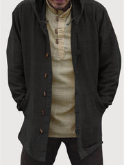 Retro hooded long sleeve solid color casual jacket