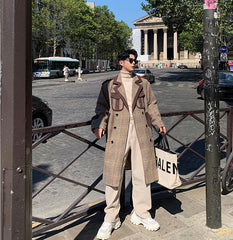 Striped wool and contrast woolen coat