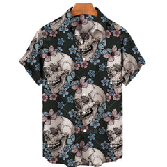 Men's Halloween Short Sleeve Printing Lapel Cardigan Top Summer Cartoon Unique Shirt