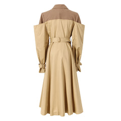 Two-color Knot Fake Two Pieces Suit Collar Trench Coat Female Dress