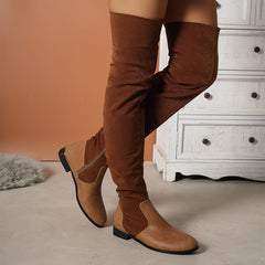 Fashion Over-the-knee Boots For Women Suede Stitching Low-heeled Long Boots  Winter