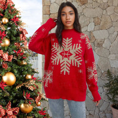 Women's Sweater Gold Thread Snowflake Half Turtleneck Jacquard Loose-fitting