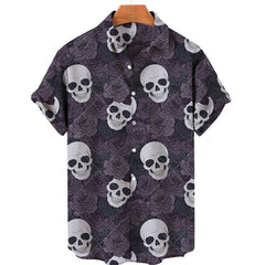 Men's Halloween Short Sleeve Printing Lapel Cardigan Top Summer Cartoon Unique Shirt
