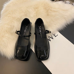 French Niche Mary Jane Black Square Toe Shoes