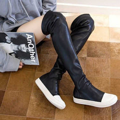New Simple Thick Bottom Elastic Knee-length Zipper-back Boots