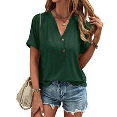 Womens Summer Shirts Short Sleeve Button Down V Neck Business Casual Tunic Tops