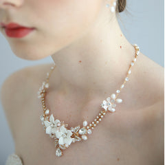 Bridal Necklace Exquisite Ceramic Flower Wedding Dress
