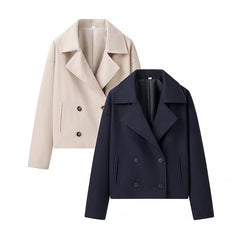 Casual Plus Size Lapel Double Breasted Woolen Coat Top