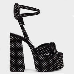Colorblock Plus Size Catwalk Sandals Bow Love Chunky Heels