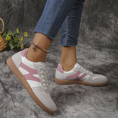 Colorblock Lace-up Flats Shoes Fashion Round Toe Slip On Casual Shoes For Women