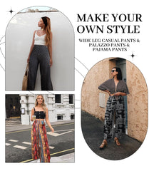 Wide leg Trousers Skirt Printed With White Leaves