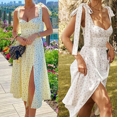 Sling Sexy Floral Bottoming Slit Dress