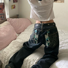 Women's High Waist Straight Wide Leg Printed Slim Jeans
