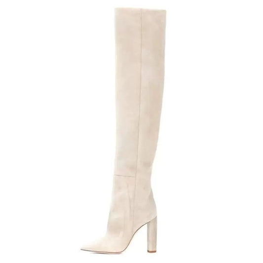 Women's Matte Over The Knee Thick Heel heeled Pleated Boots