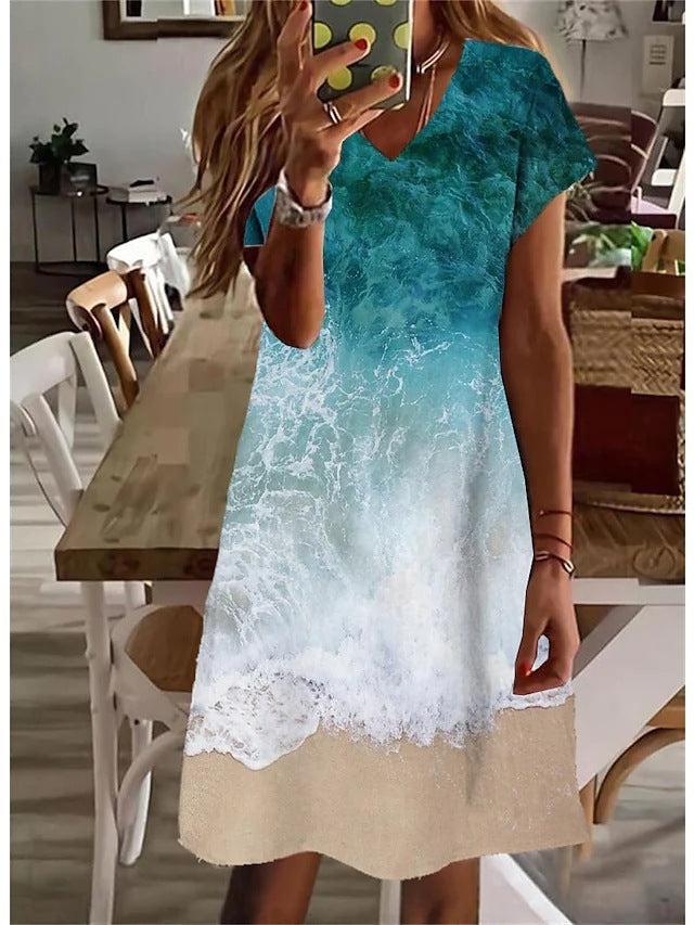 Women's Elegant Round Neck Print Loose Dress