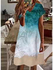 Women's Elegant Round Neck Print Loose Dress