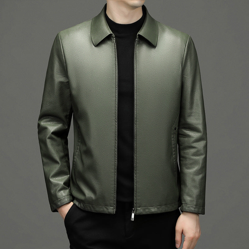 Men's lapel leather jacket coat - Fashionoto