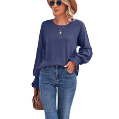 Women's Tops Round Neck Pleated Lantern Sleeve Women's Long European And American T-shirt