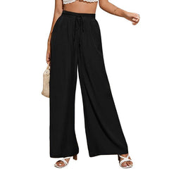 European And American Summer Pure Color Elastic Waist Lace-up Loose Wide-leg Pants