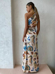 Sling Drawstring Conch Split Long Dress