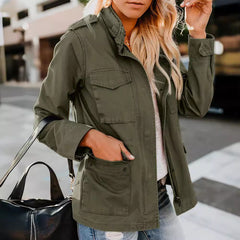 Women's Casual  Solid Color Loose Zip Lapel Jacket