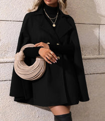 Solid Color Double Breasted Slit Batwing Sleeve Cloak Trench Coat Coat