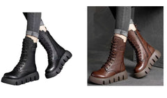 Retro Boots For Women Lace-up Shoes Autumn And Winter Versatile Top Buckle British Boots
