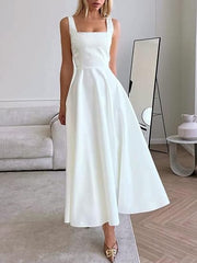 Women's Square Collar Long Low Cut Sleeveless Dress Corset