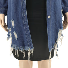 Women's Coat Cardigan Ripped Wash Denim Trench Coat