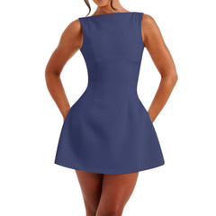 Fashion Sleeveless Backless High Waist Solid Color Slim Fit Short Dress