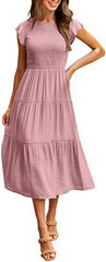 Gathered Layered Short Sleeve Swing Dress