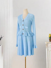 Niche Temperament V-neck Hollow Waist Trimming Knitted Midi Dress