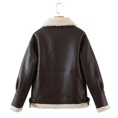Trendy Motorcycle Style Fashion Lapel Plus Fleece Jacket