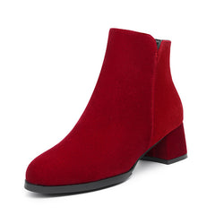 Pointed-toe Frosted Suede Side Zipper Chunky Heel Mid Heel Plus Size Female Boots – view 8