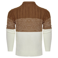 Men's Casual Color Block Long Sleeve Cable Knit Pullover Sweater