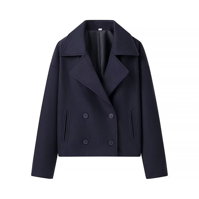 Casual Plus Size Lapel Double Breasted Woolen Coat Top