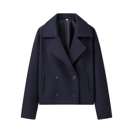 Casual Plus Size Lapel Double Breasted Woolen Coat Top