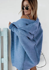 Ins Knitted Hooded Cardigan Fashion Loose Solid Color Batwing Sleeve Sweater Autumn And Winter Women's Clothing