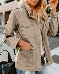 Women's Casual  Solid Color Loose Zip Lapel Jacket