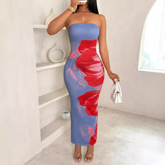 New Women's Slim-fit Contrast Colors Floral Print Dress