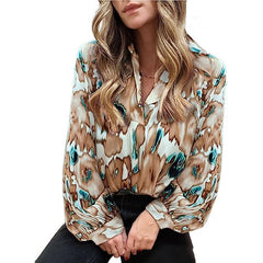 Women's Fashion Loose Temperament V-neck Printed Shirt