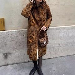 Single-breasted Animal Print Long Trench Coat