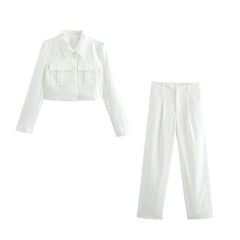 Double Pocket Coat Top Pants Suit Women